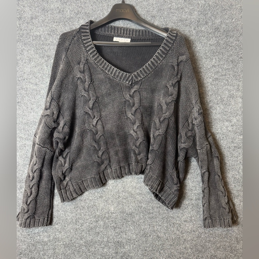 Hyfve Charcoal Grey Cable Knit Cropped Sweater - Size Medium (M)